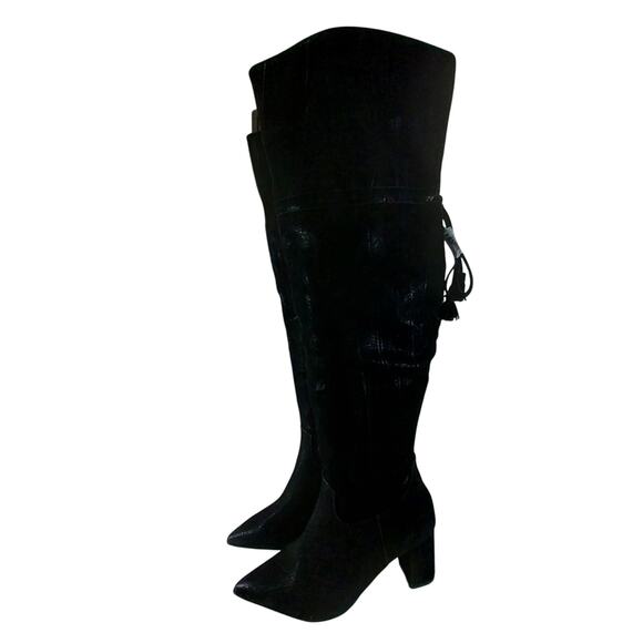 NWOT! SHOEDAZZLE! BLACK W/SUBTLE SNAKESKIN OVER KNEE VEGAN SUEDE BOOTS! SZ 9.5 - Picture 11 of 11